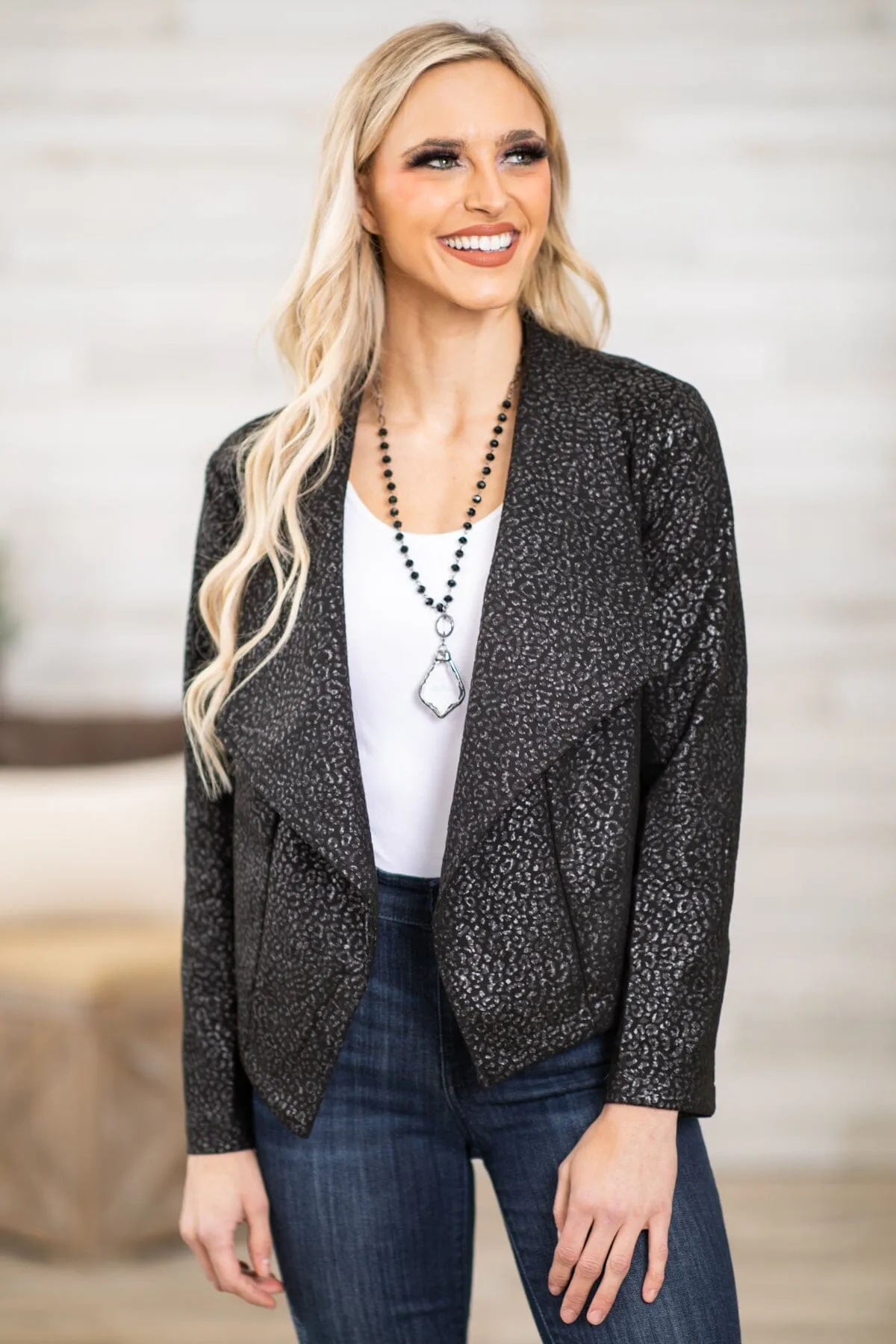 Black Animal Print Blazer