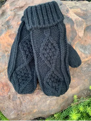 Black Cable Knit Mittens