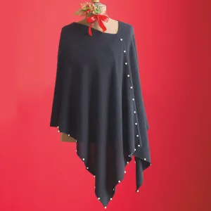 Black Cashmere Topper with Pearl Accents