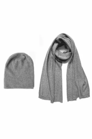 Cashmere hat and scarf set in mid grey