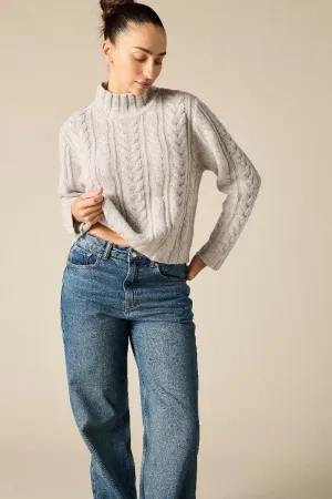 Cashmere Lauren Cable knit in Pale Marle Grey