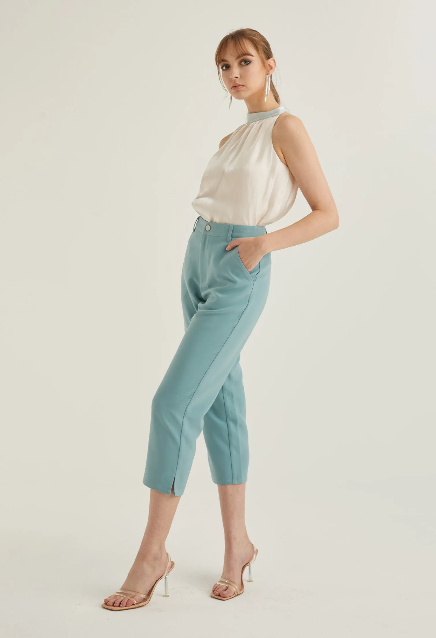 Cropped Office Straight Cut Trousers