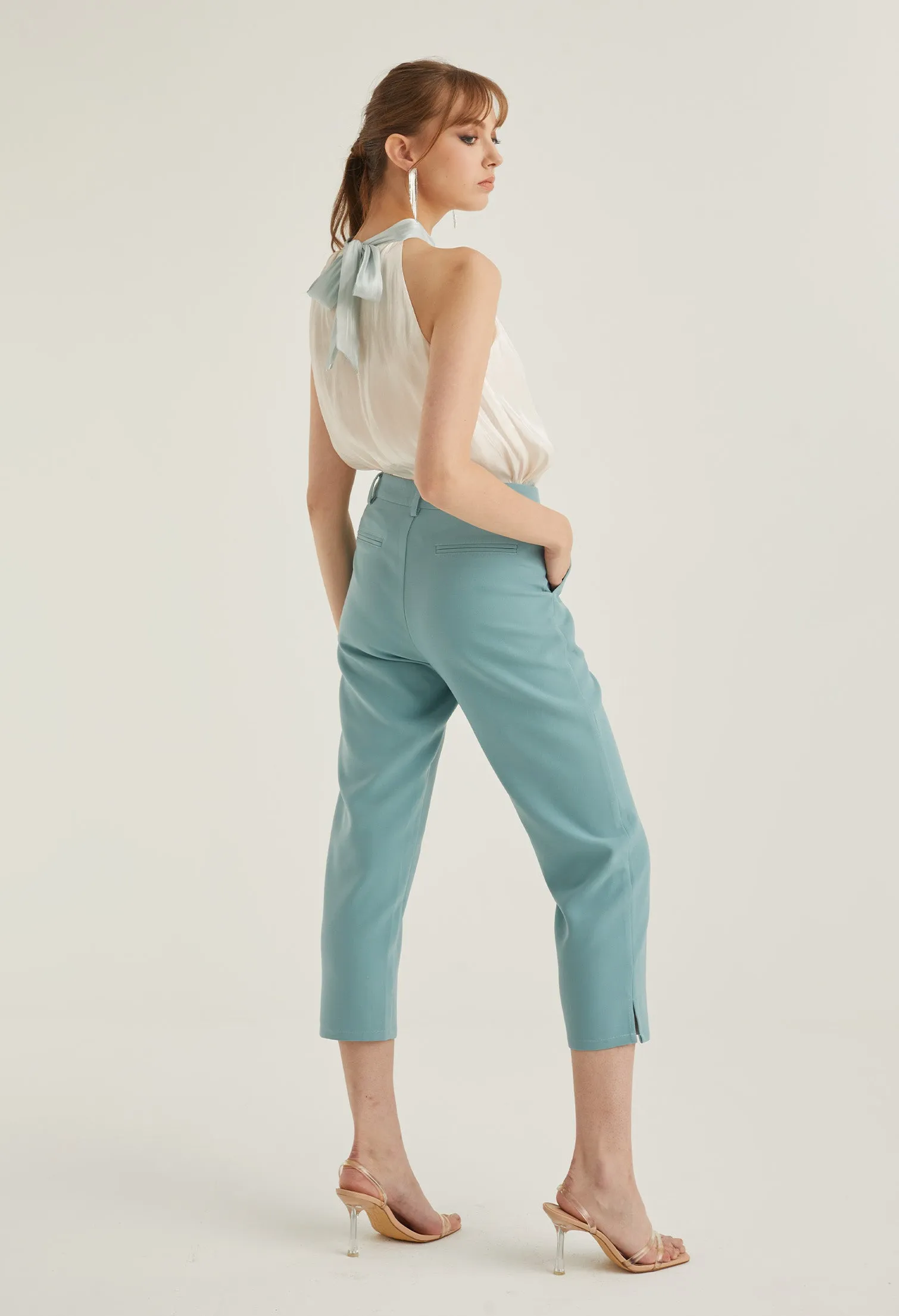 Cropped Office Straight Cut Trousers