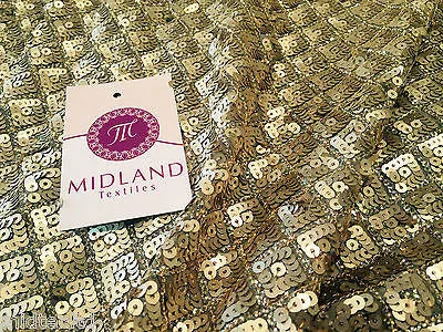 Diamond shaped antique matt gold sewn on sequins dress fabric Shiny  M78 Mtex