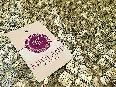 Diamond shaped antique matt gold sewn on sequins dress fabric Shiny  M78 Mtex