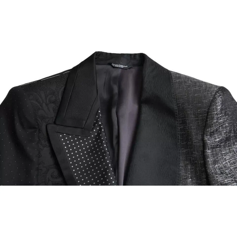 Dolce & Gabbana Black Silver Silk Single Breasted Coat Blazer