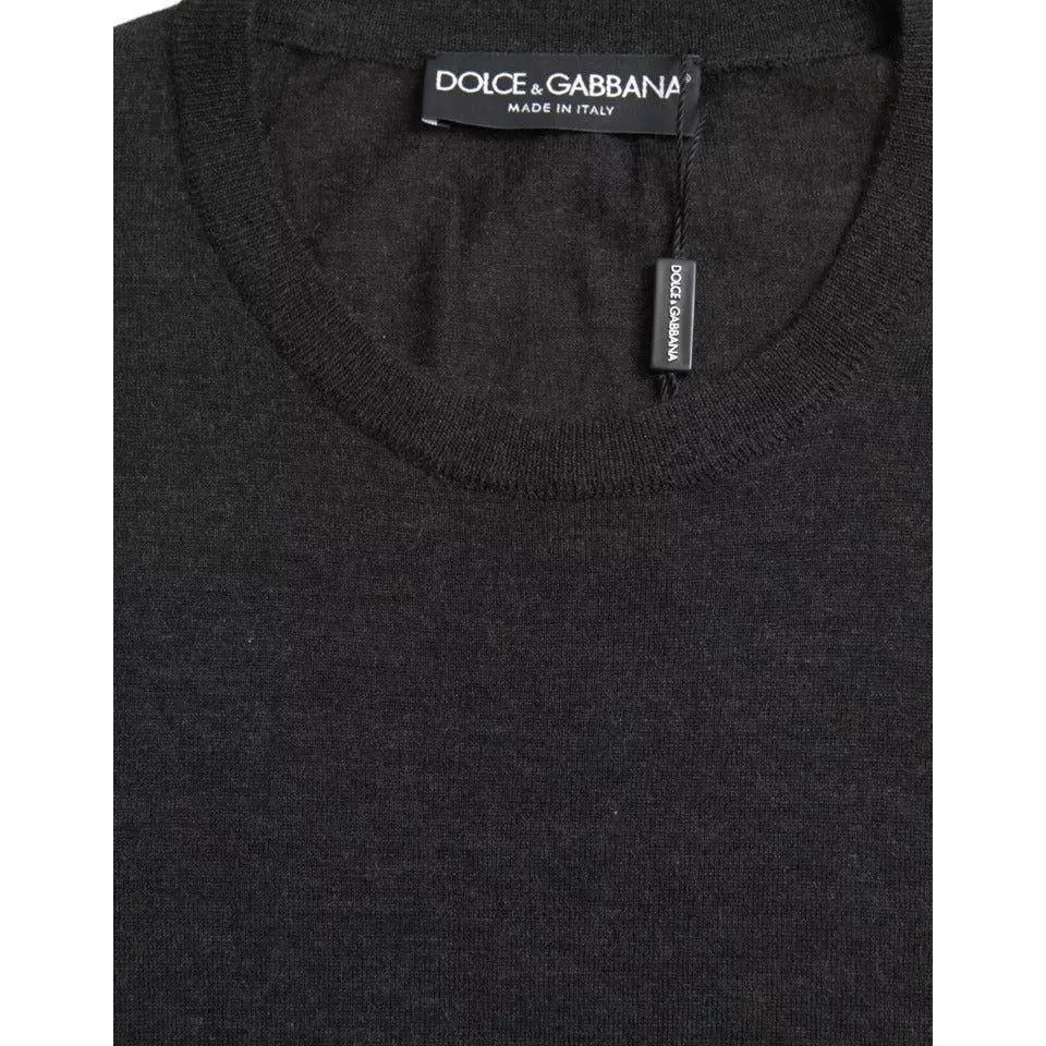 Dolce & Gabbana Dark Gray Cashmere Crewneck Pullover Sweater