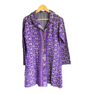 Frangipani Silk Purple Multi-Coloured Long Sleeved Coat UK Size 12