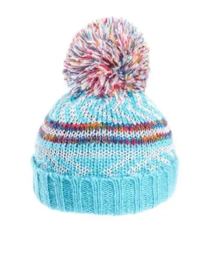 Ladies JoJo Bobble Hat Metalic - Fleece Lined - Aqua