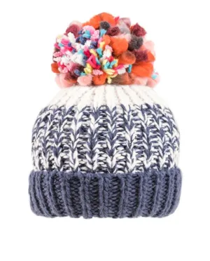 Ladies Lulu Chunky Knit Bobble Hat - Fleece Lined - Navy