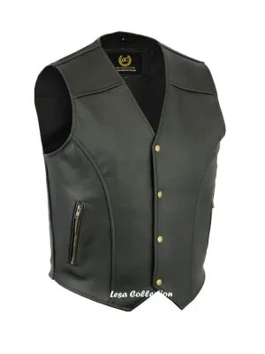 Leather Waistcoat Biker Vest Motorcycle Motorbike Leather Vest With 2Zip Pocket