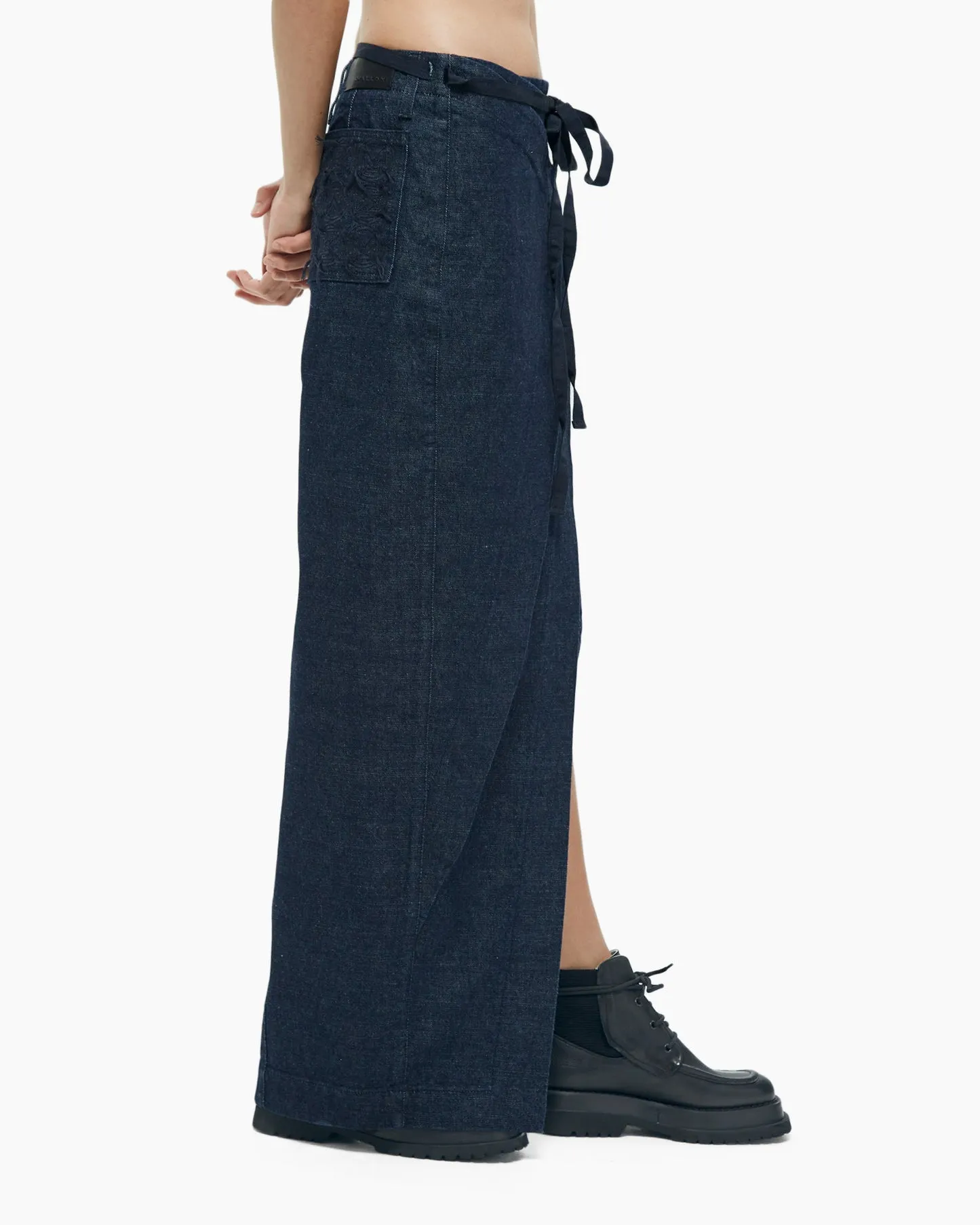 Long asymmetric denim skirt