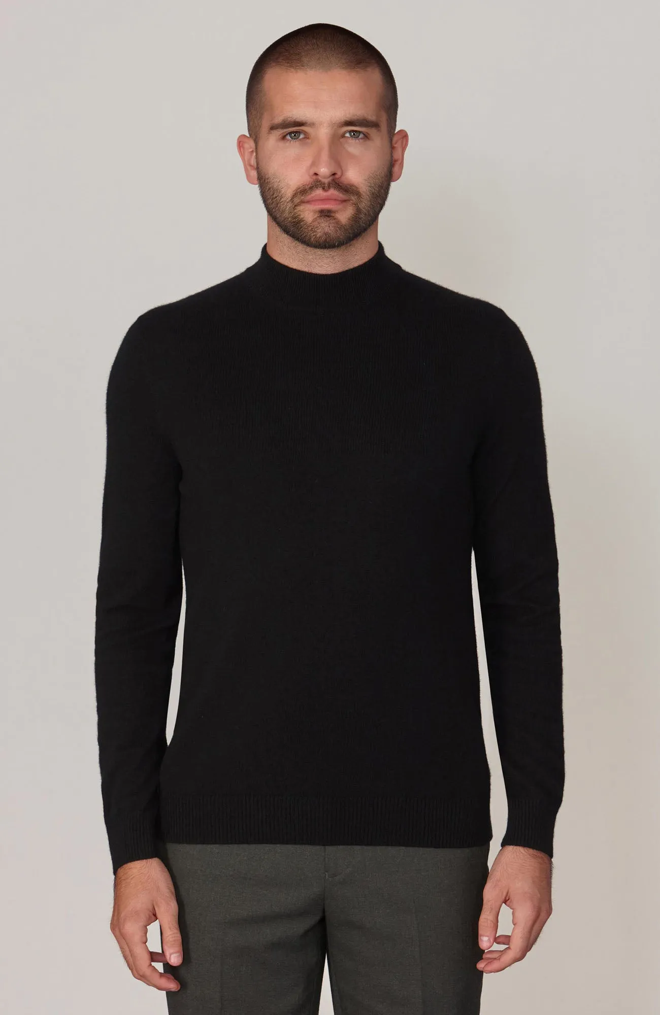 Mens Lightweight Merino Cashmere Mock Turtle Neck Jumper