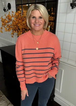 Orange and Faded Blue Stripe Sweater