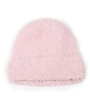 Pink knit fleece lined cuff beanie