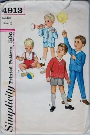 Simplicity 4913 Toddler Jacket Shirt Pants Vintage 1960's Sewing Pattern