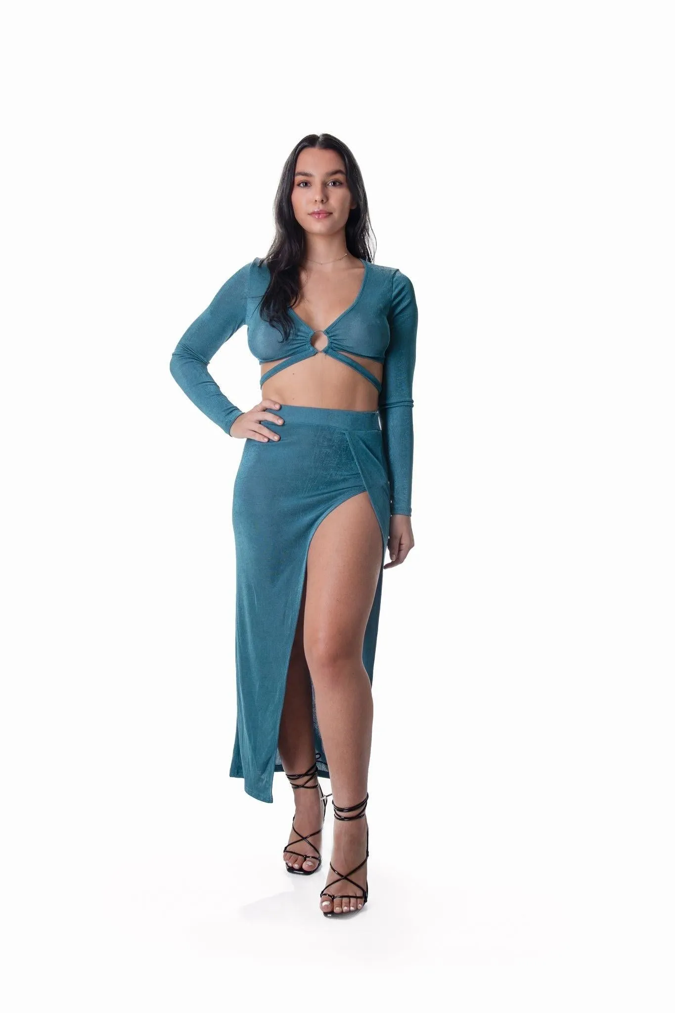 Thigh Split Skirt in Turquoise