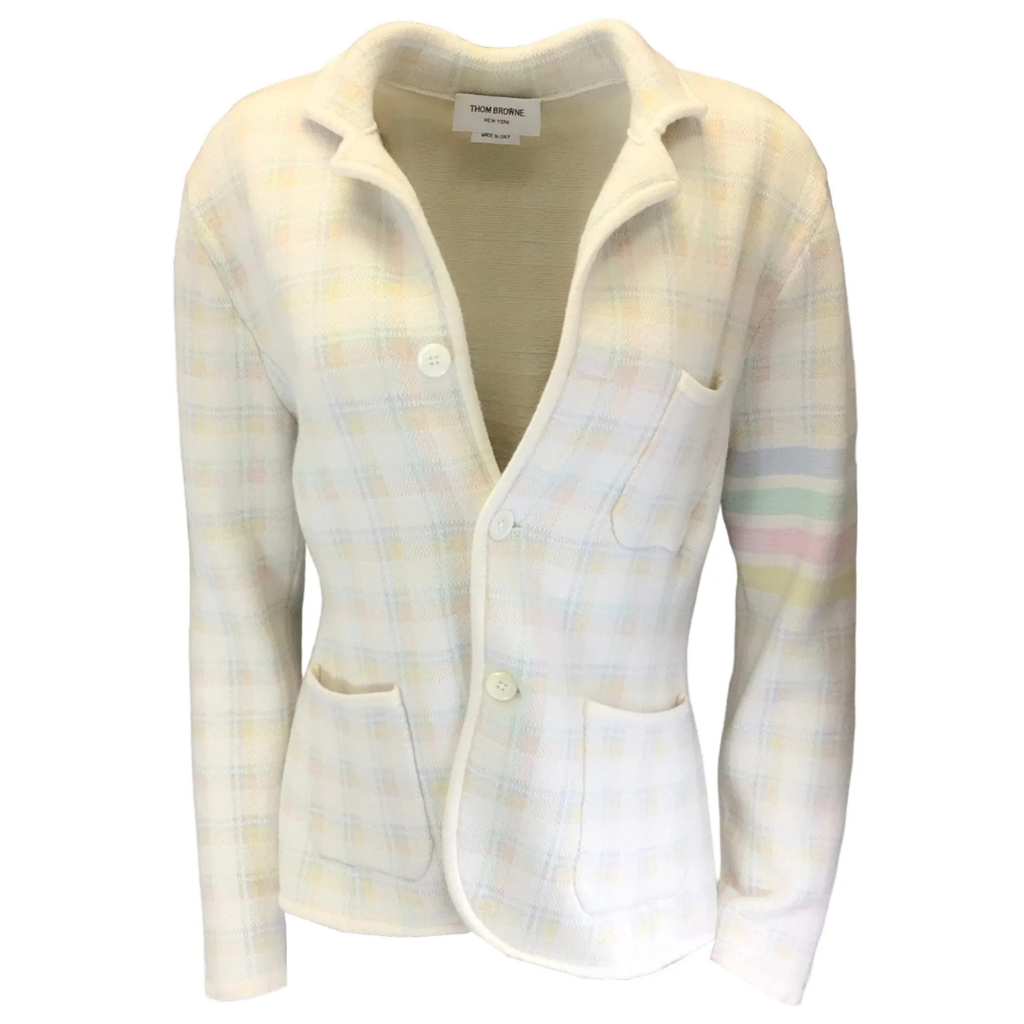 Thom Browne Pastel Multi Plaid Cashmere Knit Cardigan Sweater