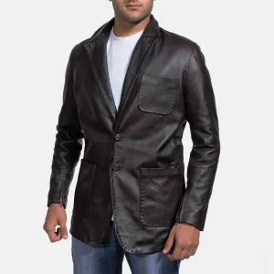 Wine Black Leather Blazer